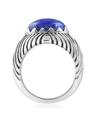 American West Jewelry Sterling Silver Lapis Marquise Gemstone Ribbed Ring