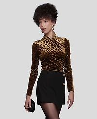 Avec Les Filles Women's Wrap Neck Long Sleeve Top