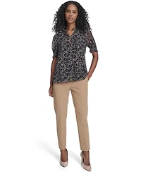 Tommy Hilfiger Women's Rope Print Ruffle Mock Neck Blouse