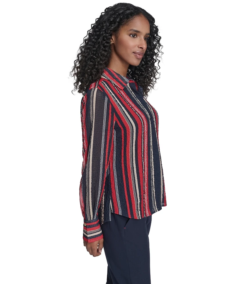 Tommy Hilfiger Women's Striped Long Sleeve Pull-On Blouse