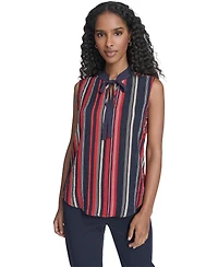 Tommy Hilfiger Women's Sleeveless Striped Tie V-Neck Blouse