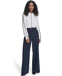 Tommy Hilfiger Women's Long Sleeve Contrast Trim Button-Up Blouse