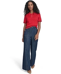 Tommy Hilfiger Women's Short Sleeve Pointelle Polo Sweater