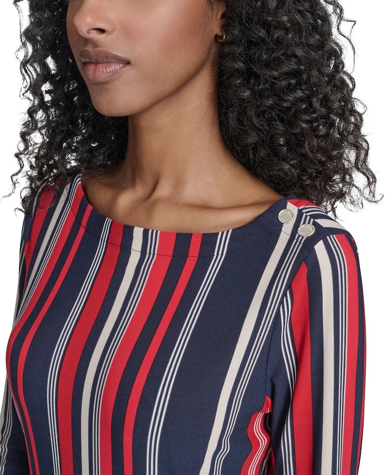 Tommy Hilfiger Women's Striped Long Sleeve Boat Neck Top