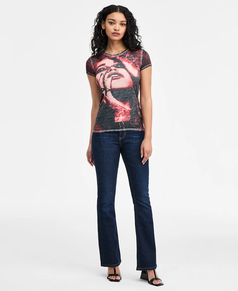 Guess Women's Short-Sleeve Lace Face T-Shirt
