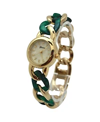 Olivia Pratt Green Gold Chain and Tortoise Strap Women Watch