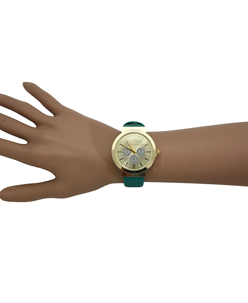 Olivia Pratt Teal Calendar Dial Gold Accented Leather Strap Watch