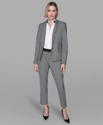 Karl Lagerfeld Paris Womens Long Sleeve Checkered One Button Jacket Sleeveless Top Checkered Straight Ankle Pants