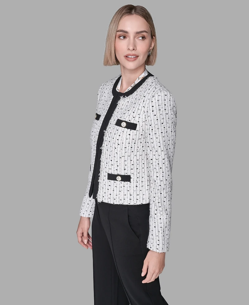 Karl Lagerfeld Paris Women's Long-Sleeve Contrast Tweed Jacket