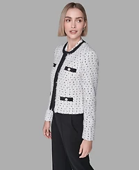 Karl Lagerfeld Paris Women's Long-Sleeve Contrast Tweed Jacket