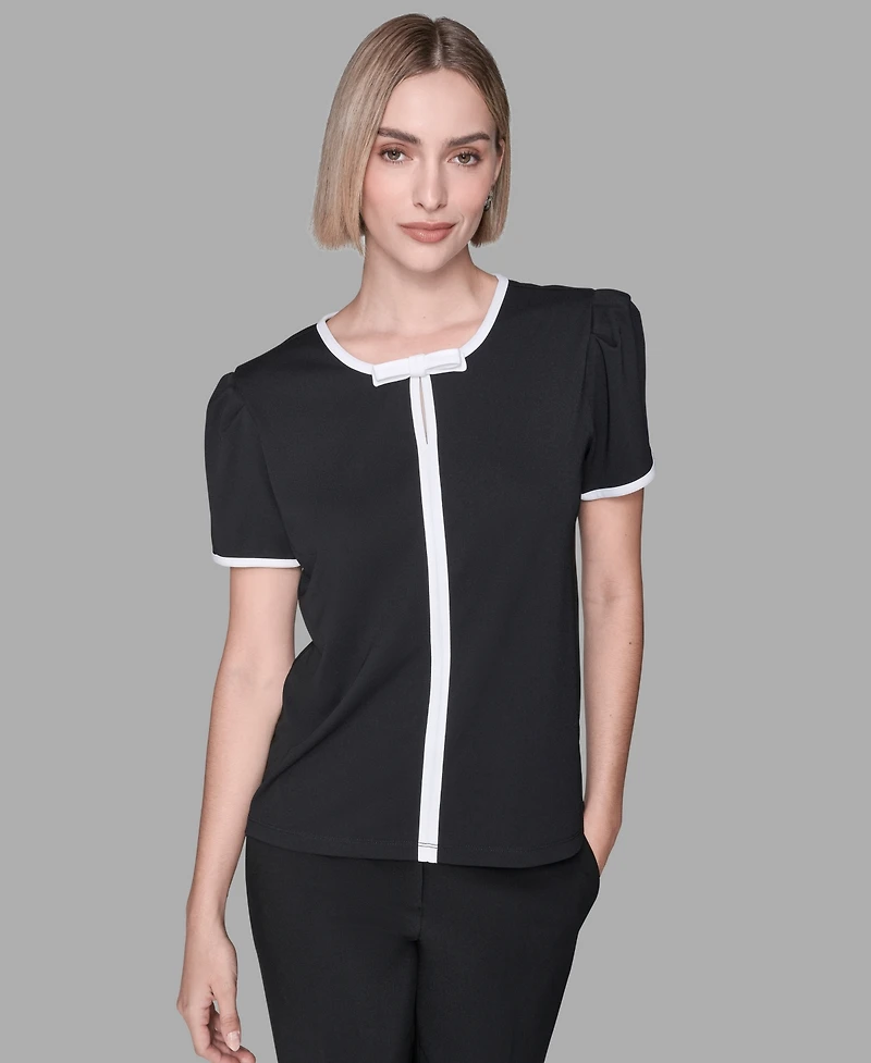 Karl Lagerfeld Paris Women's Short-Sleeve Contrast Piping Top