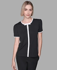 Karl Lagerfeld Paris Women's Short-Sleeve Contrast Piping Top