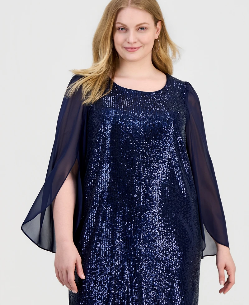 Connected Plus Sequinned Chiffon-Sleeve Dress
