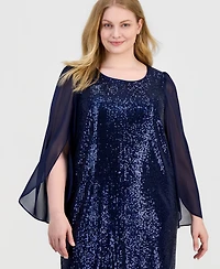 Connected Plus Sequinned Chiffon-Sleeve Dress