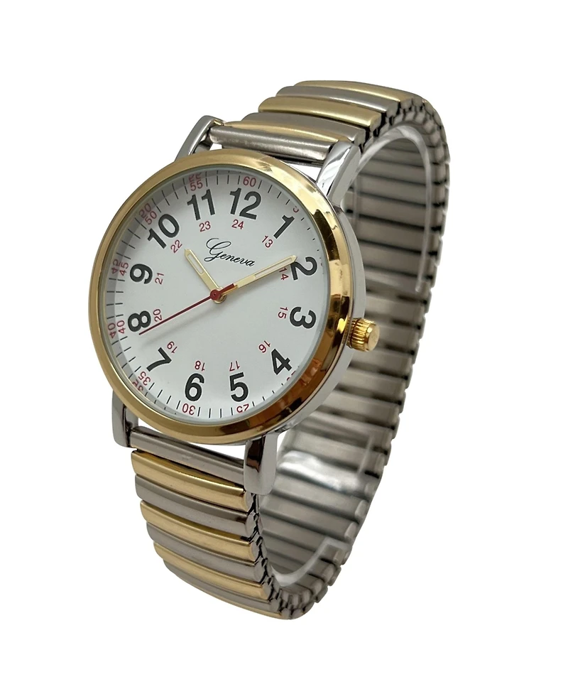 Olivia Pratt Two Tone Bold Numbers and Casual Stretch Band Women Watch