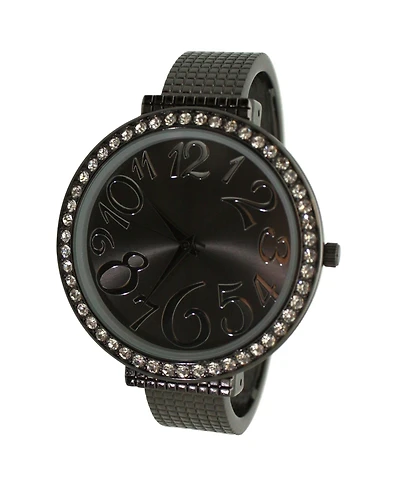Olivia Pratt Gunmetal Big Round Face with Rhinestones Women Watch