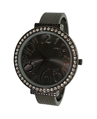 Olivia Pratt Gunmetal Big Round Face with Rhinestones Women Watch