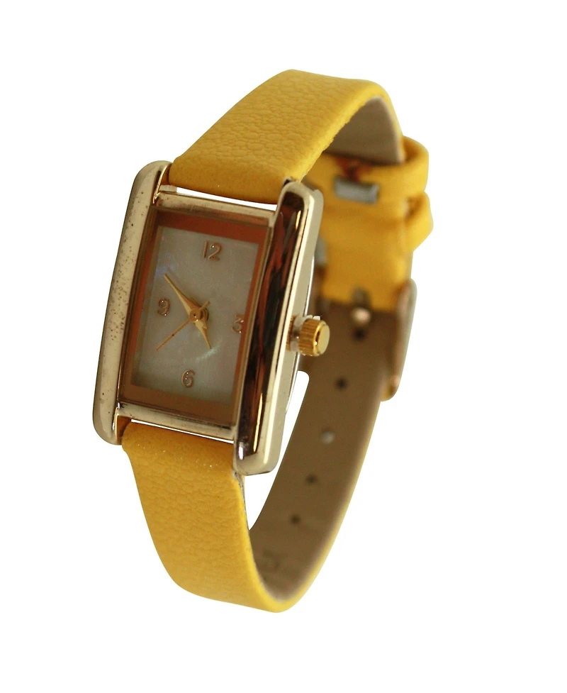Olivia Pratt Yellow Thin Gold Square Face Solid Faux Leather Women Watch