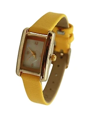 Olivia Pratt Yellow Thin Gold Square Face Solid Faux Leather Women Watch