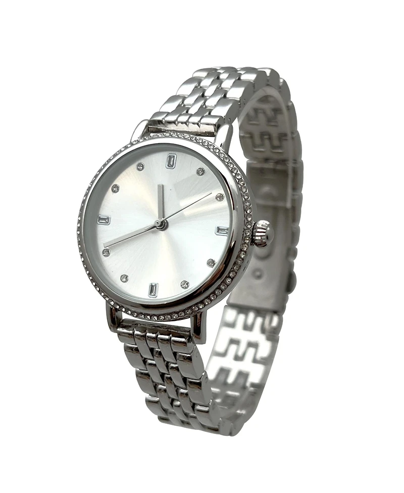 Olivia Pratt Silver Elegant Everyday Rhinestones Bezel Women Watch