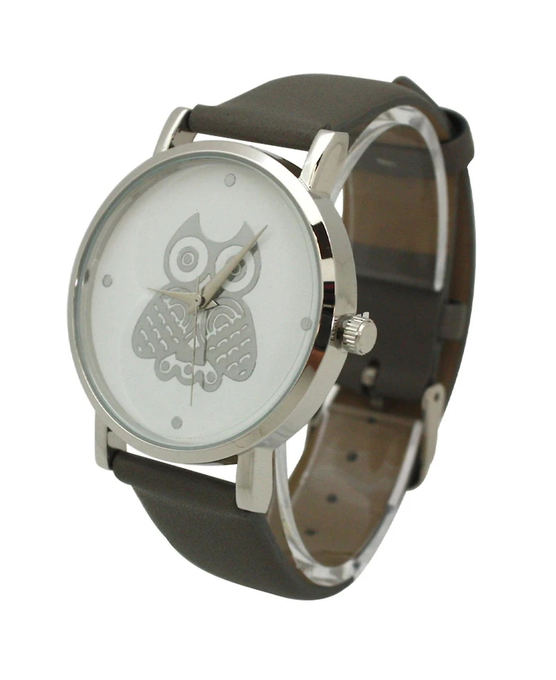Olivia Pratt Grey Owl Leather Strap Watch