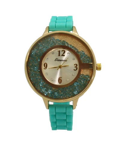 Olivia Pratt Mint Floating Colorful Stones Silicone Strap Watch