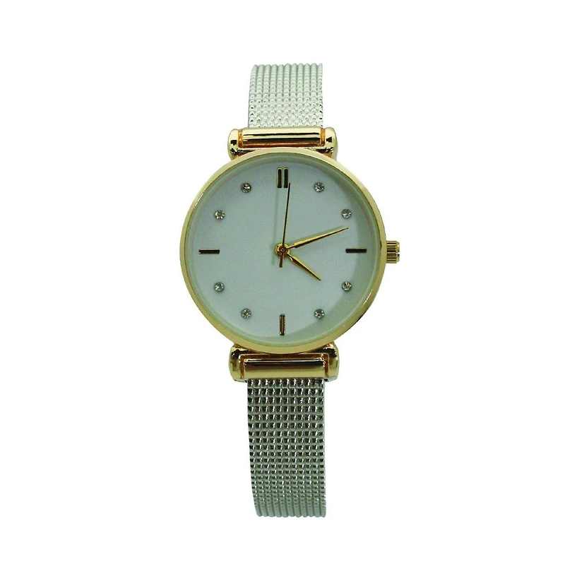 Olivia Pratt Two Tone Olivia Pratt Every Day Textured and Rhinestone Metal Bangle Watch