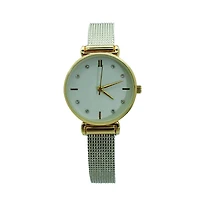 Olivia Pratt Two Tone Olivia Pratt Every Day Textured and Rhinestone Metal Bangle Watch