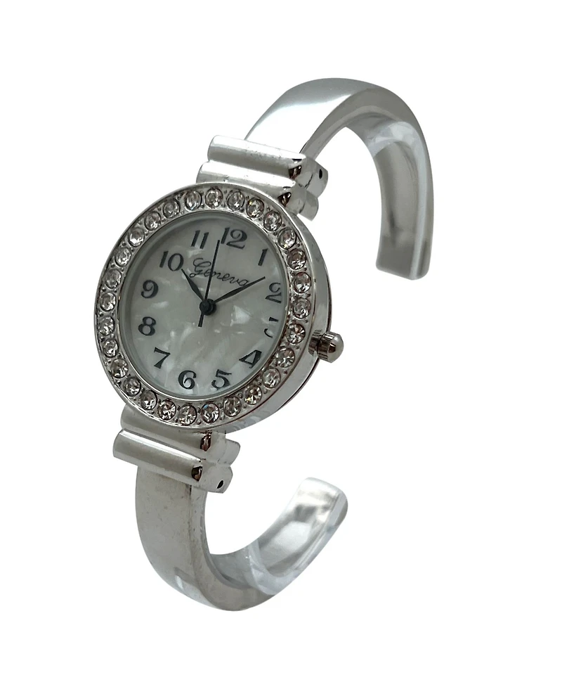 Olivia Pratt Silver New Style Rhinestone Bezel Bangle Women Watch