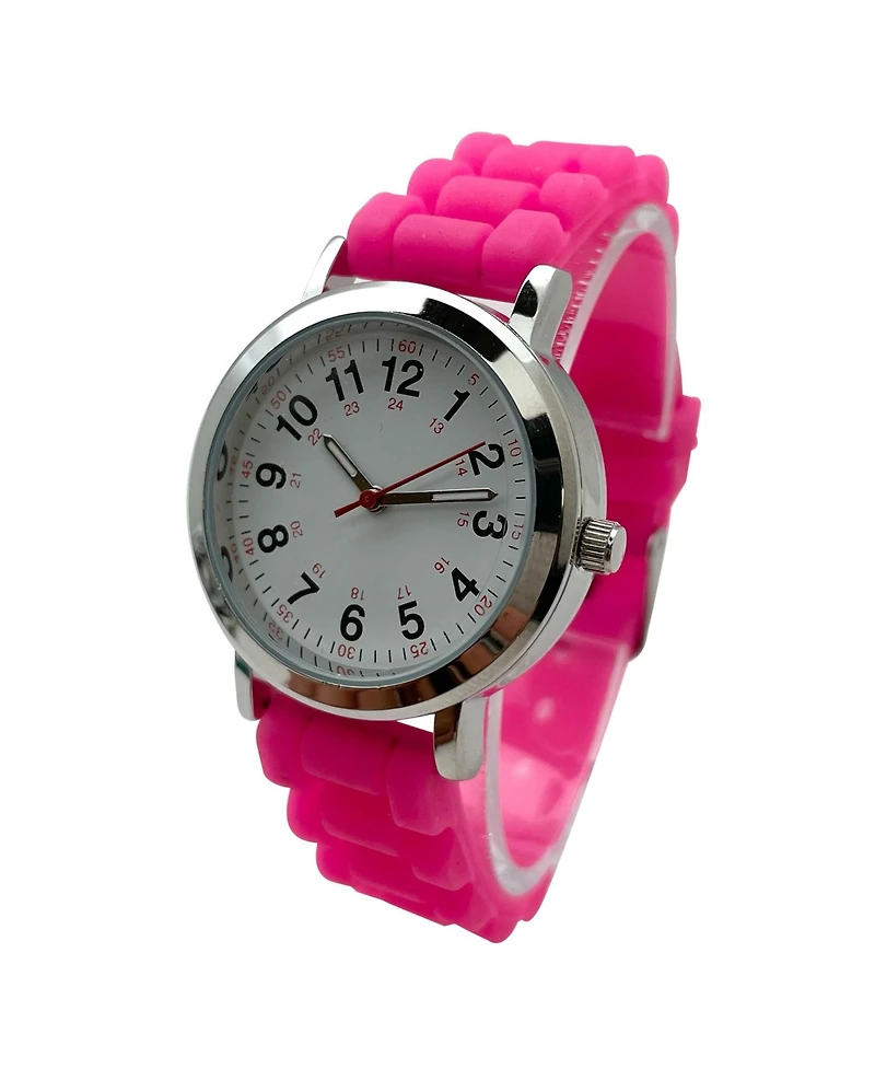Olivia Pratt Hot Pink Easy Read Medical Professionals Silicone Band Women Watch