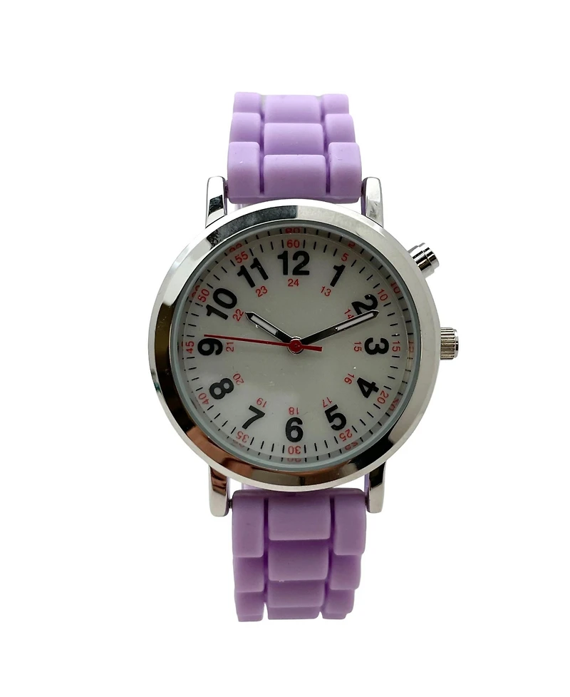 Olivia Pratt Lavender Luminous Dial Easy Read Medical Professionals Silicone Band Women Watch