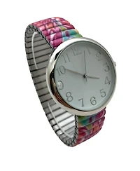 Olivia Pratt Mix Pink Big Dial Easy Reader Watch Printed Elastic Stretch Band Wristwatch Women Watch