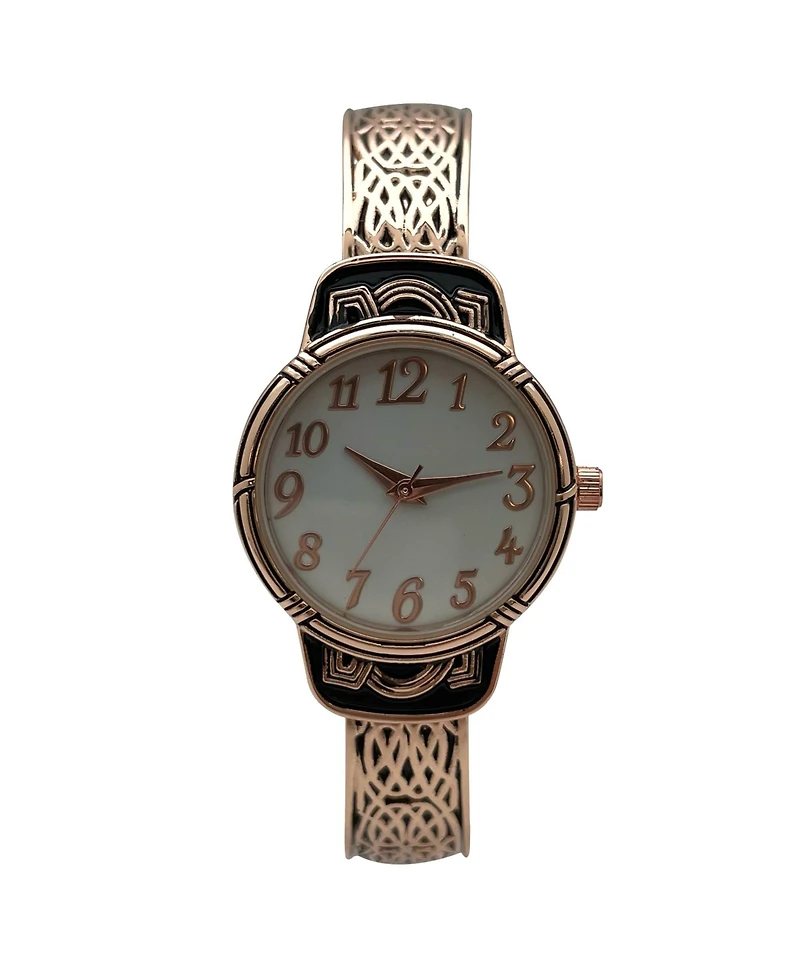 Olivia Pratt Elegant Metallic and Detailed Round Face Bangle Women Watch