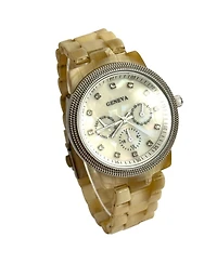 Olivia Pratt Beige Tortoise Acrylic Band Women Watch
