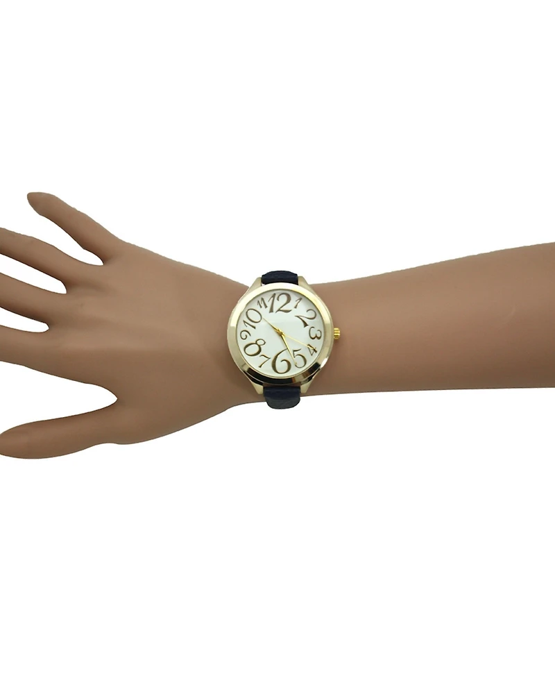 Olivia Pratt Navy Artistic Numeral Leather Strap Watch