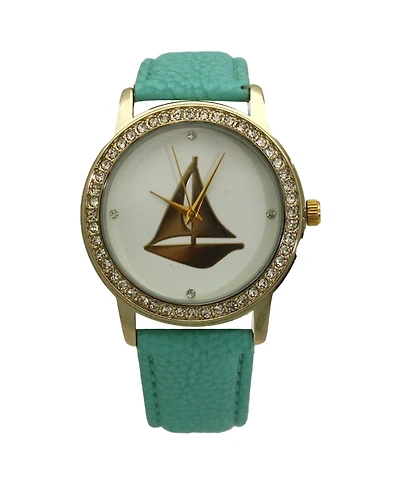 Olivia Pratt Mint Classic Style Sailboat Leather Strap Watch