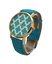 Olivia Pratt Turquoise Geometric Pattern Leather Strap Watch