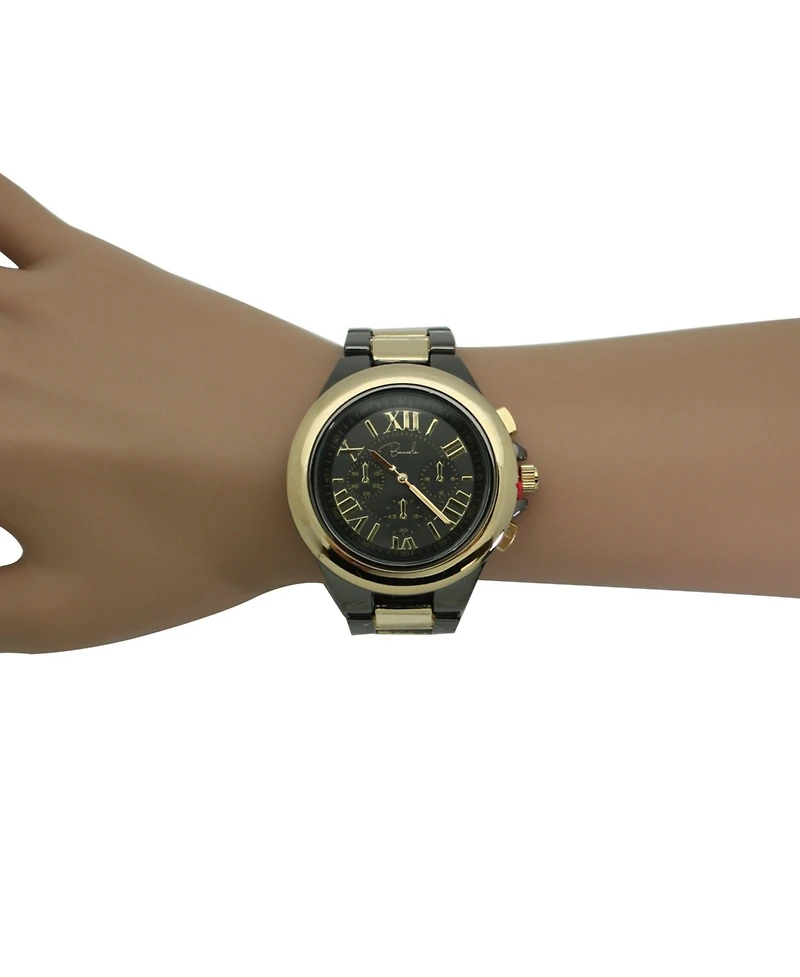 Gunmetal and Gold Bold Bezel 3-Dial Metal Watch