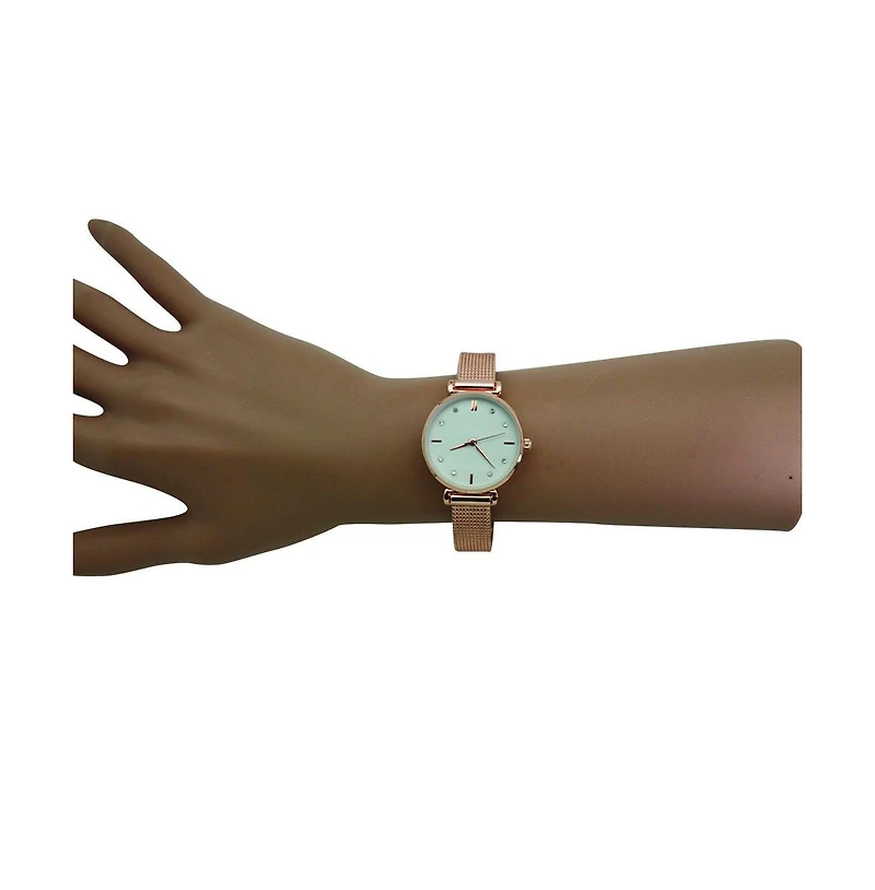 Rose Gold Olivia Pratt Every Day Textured and Rhinestone Metal Bangle Watch