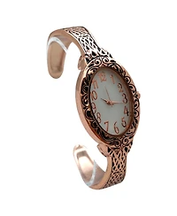 Olivia Pratt Rose Gold Oval Face Elegant Textured Bangle Women Watch