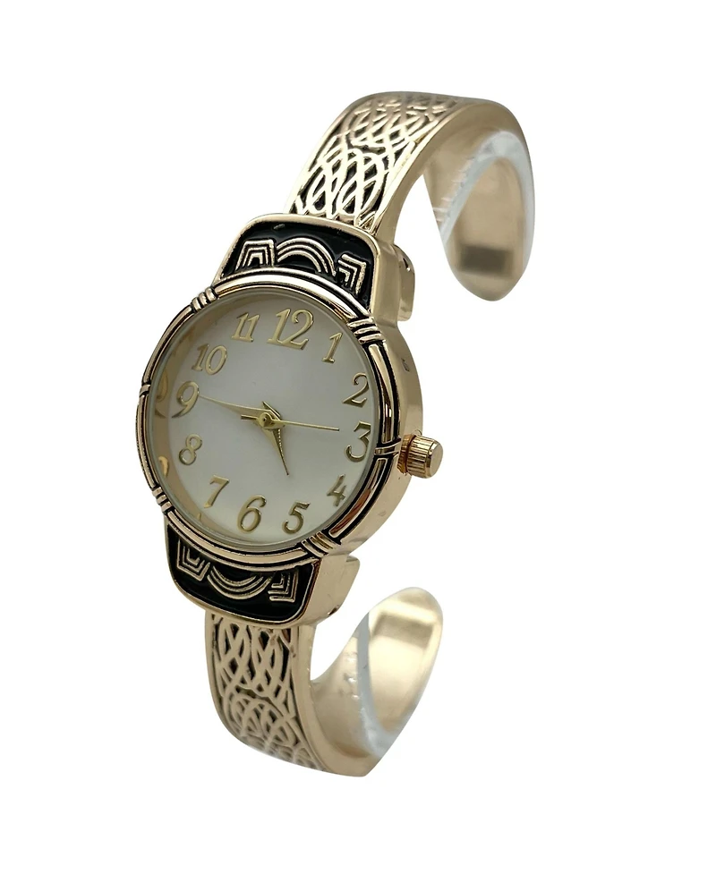 Olivia Pratt Elegant Metallic and Detailed Round Face Bangle Women Watch