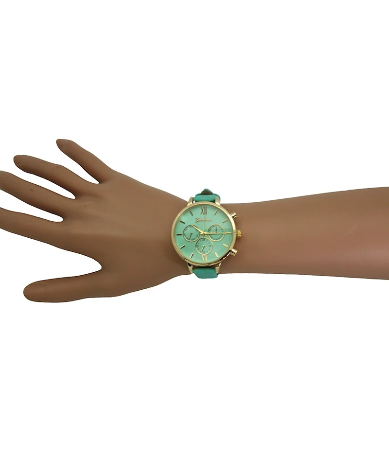 Olivia Pratt Mint Three Subdial Gold Accented Leather Strap Watch