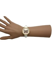 Olivia Pratt WhiteThin Faux Leather Butterfly Face Women Watch