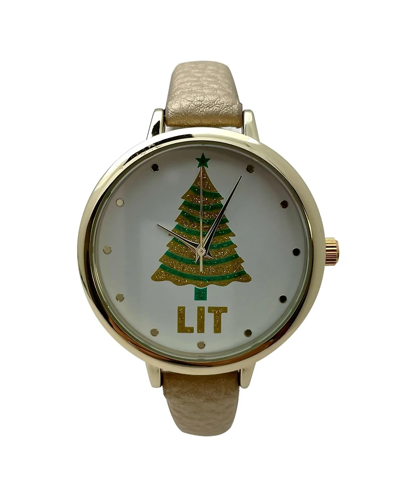 Olivia Pratt Gold Faux Leather Christmas Themed Women Watches