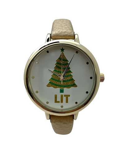 Olivia Pratt Gold Faux Leather Christmas Themed Women Watches