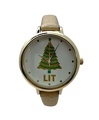 Olivia Pratt Gold Faux Leather Christmas Themed Women Watches