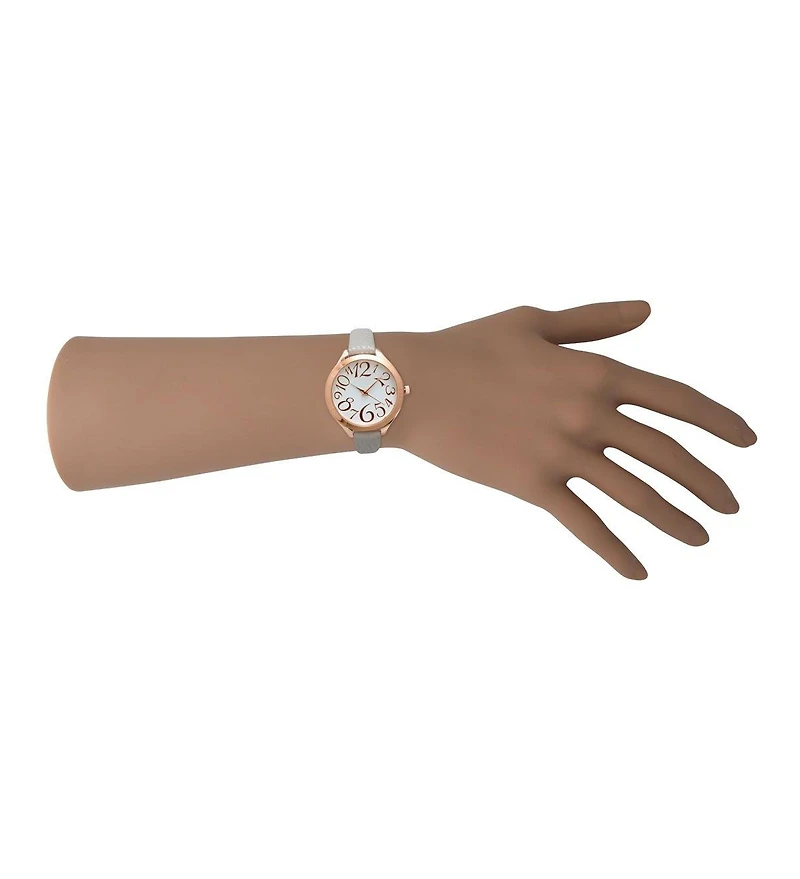 Olivia Pratt Grey Rose Artistic Numeral Leather Strap Watch