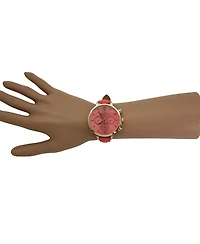 Olivia Pratt Coral Pink Three Subdial Gold Accented Leather Strap Watch