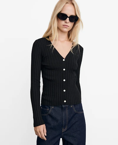 Mango Women's Fine Rib Knit Cardigan
