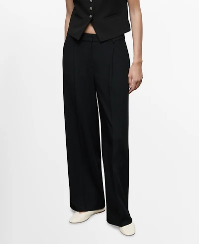 Mango Women's Pleated Wide Leg Pants